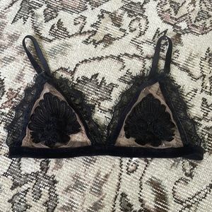 For Love & Lemons Skivvies Black / Tan Lace Bralette XS